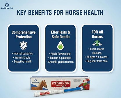 Ivermectin Horse Paste 1.87% Dewormer – Apple Flavored Anthelmintic, Broad-Spectrum Parasite Control for Horses up to 1,250 lbs