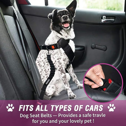 COOYOO Dog Seat Belt,3 Piece Set Retractable Dog Car Adjustable Seatbelts for Vehicle Nylon Pet Safety Heavy Duty & Elastic & Durable Car Harness for Dogs