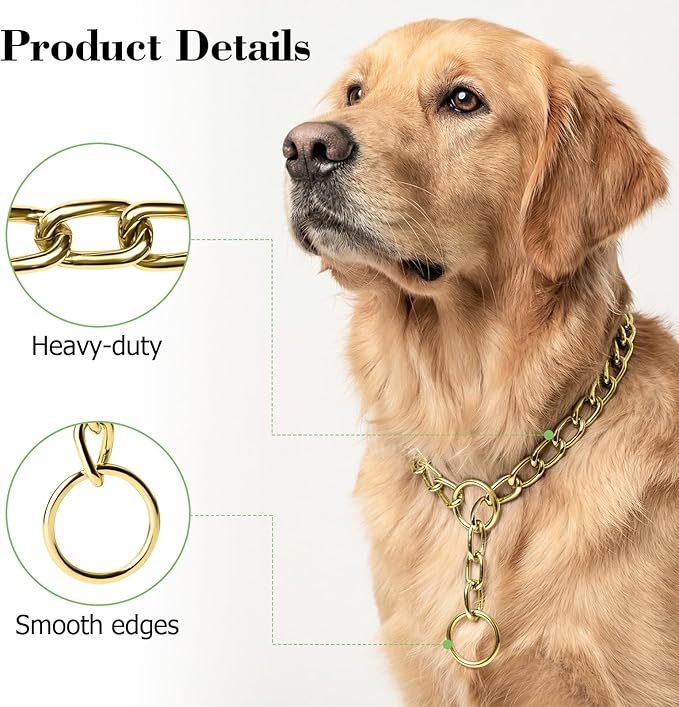 Dog Choke Collar Slip P Chain, Metal Slip Link Training Heavy Duty Dog Choker Collar Martingale Puppy Collars for XS Small Medium Large Big XL Breed Dogs (Gold, M(Neck Max 18inch) D3.0mm)