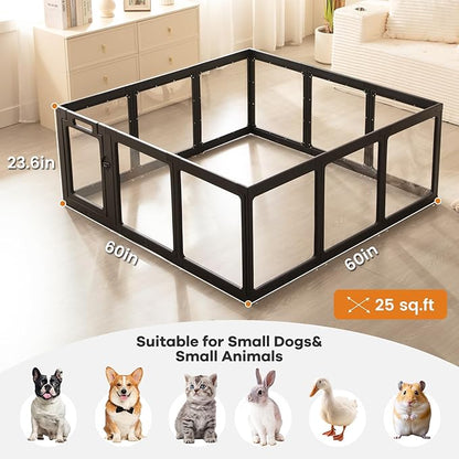 Clear Acrylic Dog Playpen Indoor, Puppy Cat Small Pet Play Pen, Pet Cat Playpen for Rabbits, Dog Fence Crate Kennel Whelping Cage (Black, 12 Panel)
