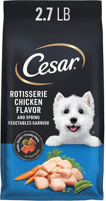 Cesar Small Breed Dry Dog Food for Small Dogs Rotisserie Chicken Flavor and Spring Vegetables Garnish, 2.7 lb Bag