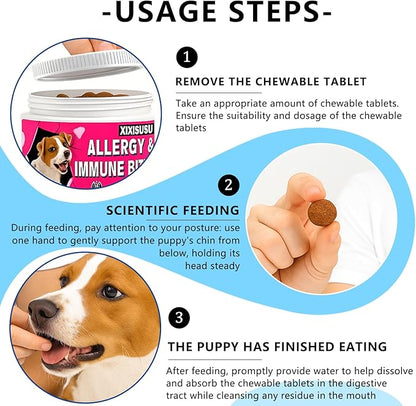 XIXSUSU Allergy Relief Chews for Dogs 12 oz | Itch & Hot Spot Relief for Skin & Coat Health | Grain Free Soft Chews for Dog Allergies | Gut Health for Dog Allergies & Sensitive Stomach