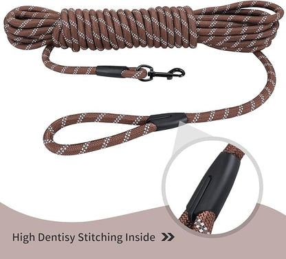 Long Dog Leash for Training 15Ft-Reflective Nylon Rope with Swivel Hook-Recall Agility Lead for Large Small Medium Dogs Outside Walking Hiking-Brown
