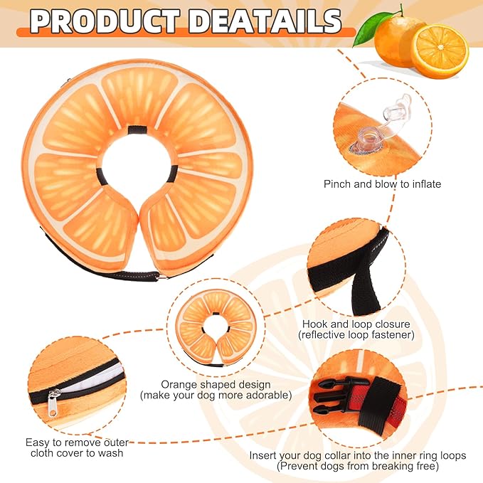 KOOLTAIL Inflatable Dog Cone Collar, Soft Donut E Collar for Dogs After Surgery to Stop Licking Enhanced Alternative, Blow Up Pet Neck Pillow Recovery Adjustable Cone for Dog Cat,Upgrade Size,Orange M
