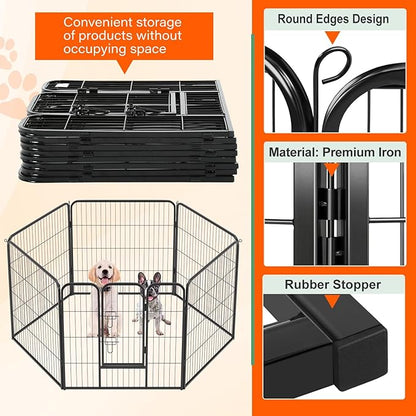 FDW Dog Playpen Dog Pen Dog Kennel 2 Panels 32 Inch Height Indoor Outdoor Folding Metal Portable Puppy Exercise Pen Heavy Duty Dog Fence for Yard Camping,Black