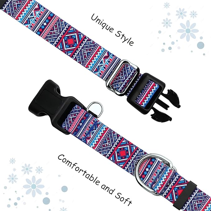 Martingale Collar for Dogs with Buckle No Pull Adjustable Nylon Limited Slip Training Dog Collars (Purple Tribal, Large)