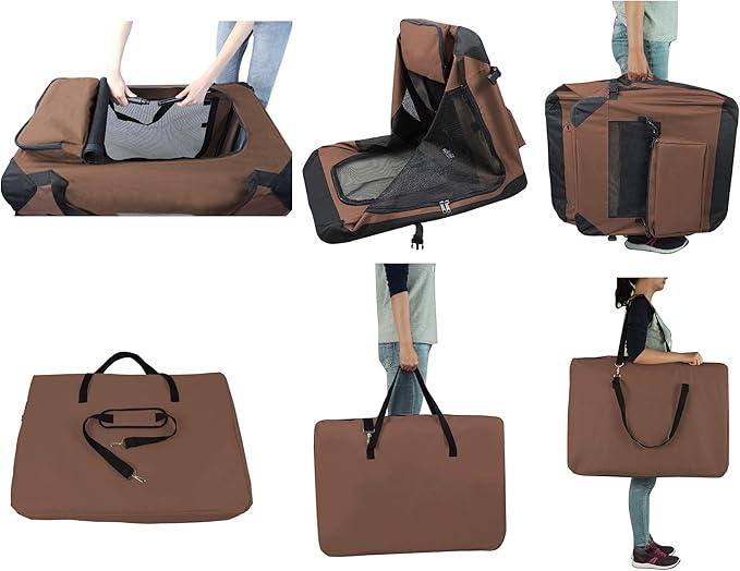 EliteField 3-Door Folding Soft Dog Crate with Carrying Bag and Fleece Bed (2 Year Warranty), Indoor & Outdoor Pet Home (36" L x 24" W x 28" H, Brown)