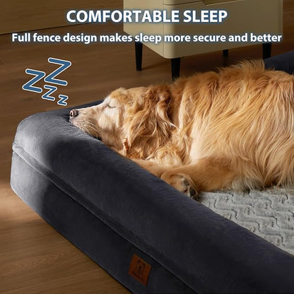 WNPETHOME XXXL Big Dog Bed, Washable Dog Couch with Removable Waterproof Cover, Orthopedic Large Pet Sofa Bed with Bolster Sides for Sleeping