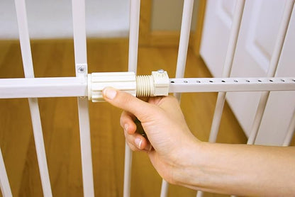 Carlson 24-38" Lil Tuffy Expandable Metal Dog Gate for Doorways, Indoor Pet Gate with Small Pet Door, No-Drill Pressure Mount, White