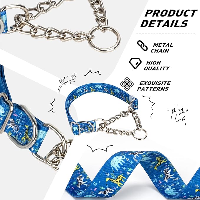 Choke Collar for Dogs - Cartoon Dog Adjustable Training Slip Collar with Chain, Anti Pull Design for Medium & Large Dogs(Medium)