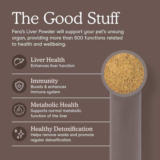 Fera Pets Liver Supplement for Dogs & Cats with Milk Thistle, Choline & Turmeric - Organic Botanicals - Enhances Liver Function, Immunity, Detoxification, & Metabolic Function - Powder - 60 Scoops