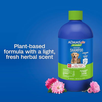 ADAMS Plus with Botanicals Flea & Tick Shampoo for Cats, Kittens, Dogs & Puppies, Flea Shampoo for Flea Infestations, Soothes & Conditions Dry Skin & Coat, Kills Fleas, Flea Eggs, Ticks & Lice, 16 oz