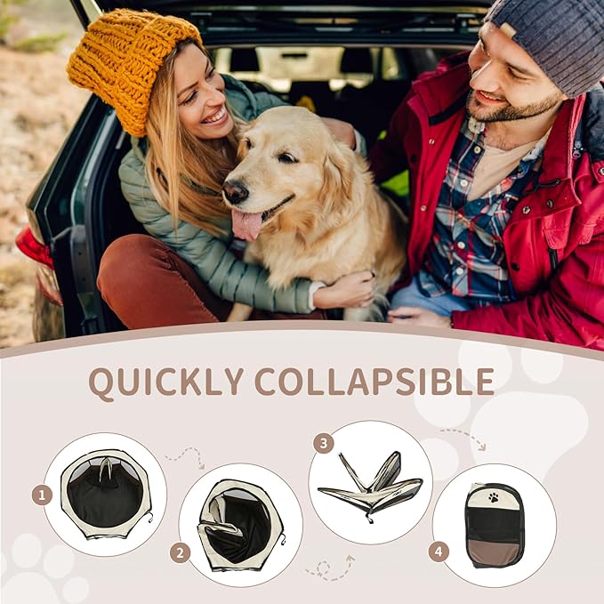 Dog playpen, Foldable Puppy Playpen, Pet Playpen Carrier Pop Up Tent 8-Panel Mesh Cover Adorable Design 600D Soft Oxford Playpen Kennel for Indoor-Outdoor Dog Cat Rabbit. (M 35" 35" 24", Brown)