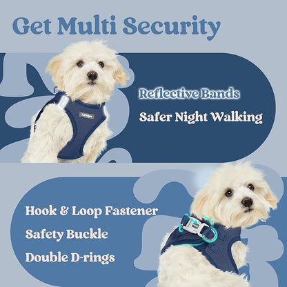 rabbitgoo Small Dog Harness, Step-in Soft Mesh Puppy Vest with Safety Buckle, Breathable Reflective Pet Harness for Small Medium Dogs, Navy Blue XL