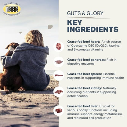 Four Leaf Rover Guts & Glory - Freeze Dried Organs for Dogs - with 100% Grass-Fed New Zealand Beef - Rich in Minerals - Veterinarian Formulated - 30 Large Dog Servings
