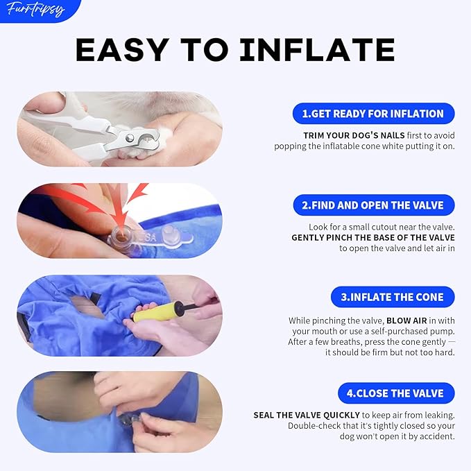 Inflatable Dog Cone Collar with Detachable Sturdy Shield,Soft&Lightweight-Ideal for Post-Surgery Recovery and Daily Wear,Suitable for Small Medium Large Dog Breeds(Blue,L)