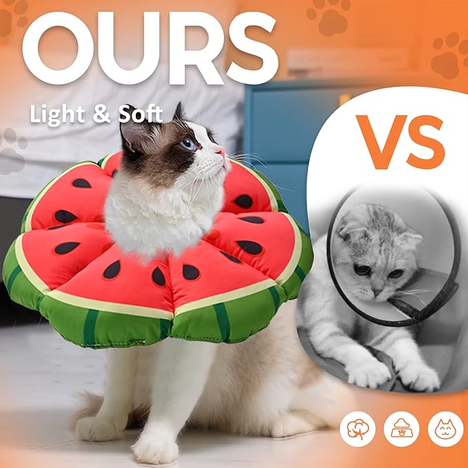 Avont Cat Cone Collar Soft, Adjustable Recovery E Collar Alternative for Cats Kittens Puppies, Elizabethan Neck Cone of Shame to Prevent Licking Biting After Surgery Protect Wounds -Melon(S)