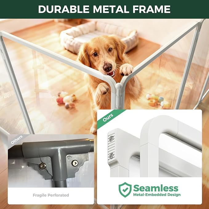 FXW AuraSpace Pro Acrylic & Wire Mesh Indoor Dog Playpen, 40" Height 8 Panels Metal Dog Pen for Medium and Large Dogs, White│Patented