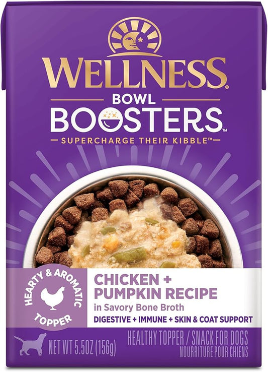 Wellness Bowl Boosters Hearty Topper Wet Dog Food for Small, Medium, and Large Breeds, Grain Free, Natural, Chicken and Pumpkin Recipe, 5.5 oz, Pack of 12