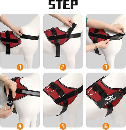 MUMUPET Custom Dog Harness Vest with 2 Personalized Name & Phone Patches, No Pull Reflective Adjustable with Handle, Soft Breathable Padding for Small Dogs (Red, XS)