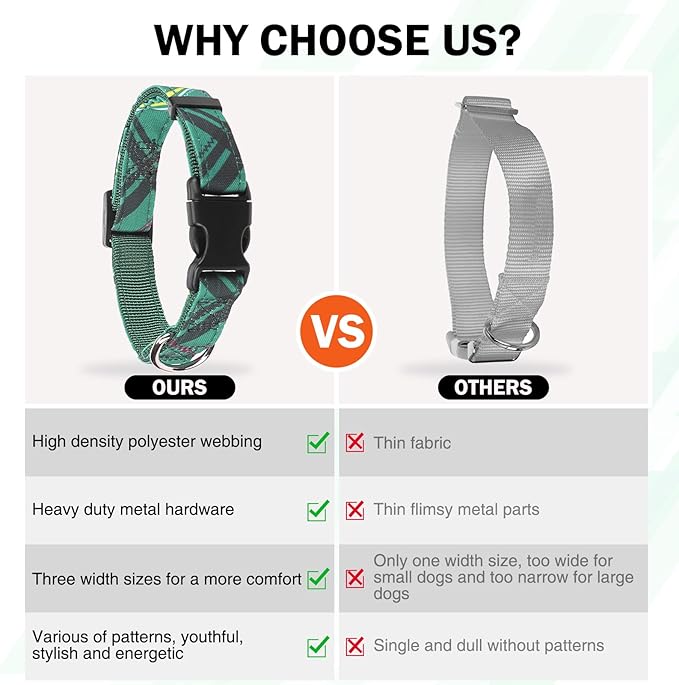Dog Collar and Leash Set for Medium Dogs, Adjustable Soft Puppy Collar with Quick Release Buckle, 5FT Heavy Duty Nylon Matching Leash for Boy Girl Chihuahua, Yorki, Bulldog, Green M
