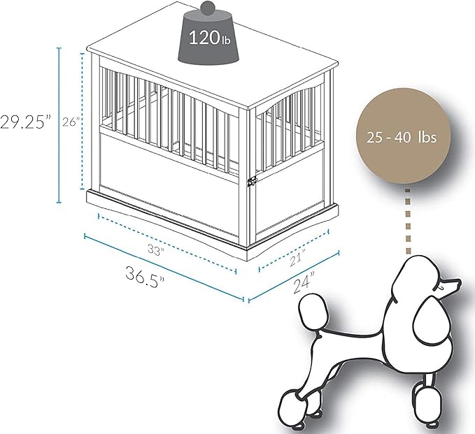 Casual Home Wooden Large Pet Crate, End Table, White 36.50" x 24.00" x 29.25"