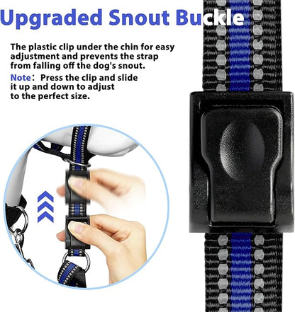 BARKLESS Soft Dog Head Collar, Patented Padded No Pull Head Halter, Training Nose Leash with Safety Link for Medium Large Dogs, Adjustable Muzzle Leash, Easy Control for Walking(Blue, XL)
