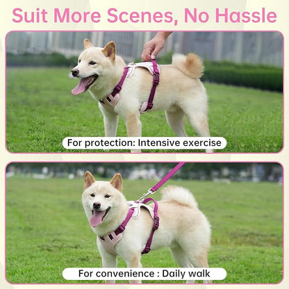 3 in 1 No Pull Dog Harness Leash and Collar Set, Soft Adjustable Dogs Vest Reflective and Comfortable Handle Pink Large