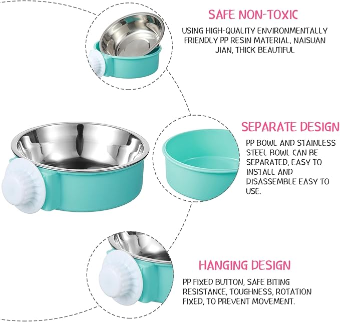 Mimorou 12 Pcs Crate Bowls Bulk Puppy Dog Bowls for Kennel Removable Stainless Steel Crate Water Bowl Kennel Hanging Food Feeders Coop Cup for Cat Puppy Rabbit Birds Ferret Guinea Pigs