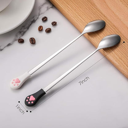 Patelai 6 Pieces Dog Can Spoon Stainless Steel Pet Dog Food Spoon with 7 Inch Long Handle Cat Canned Food Scoop with Cute Cat Claw Pattern for Pet