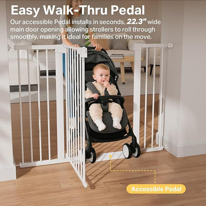 Cumbor 36" Extra Tall 29.7-51.5" Baby Gate for Stairs, Easy Walk Through Dog Gates for Doorways Extra Wide, Pressure Mounted Tall Pet Gate Indoor, Safety Auto-Close Child Gate for Kids, White