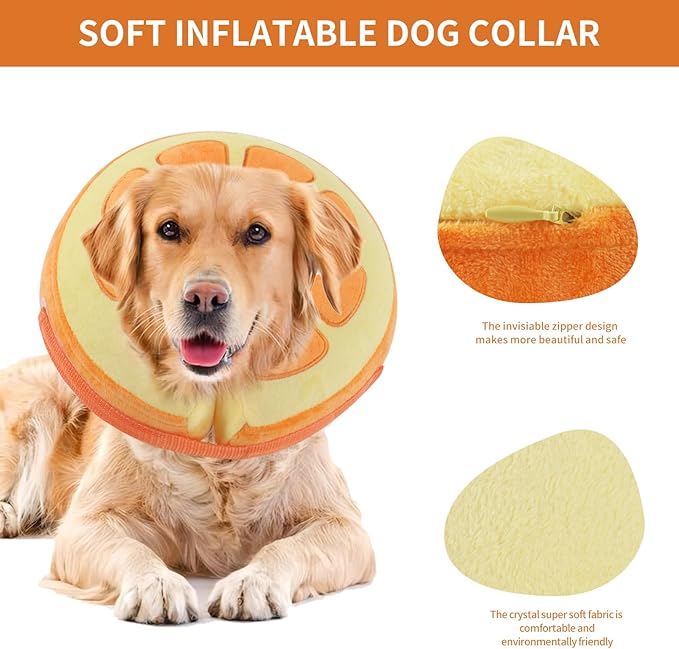 IEUUMLER Inflatable Recovery Dog Collar, Protective Donut Cone, Adjustable Soft Collar for Dog and Cat After Surgery Prevent from Biting & Scratching EU002 - Orange L