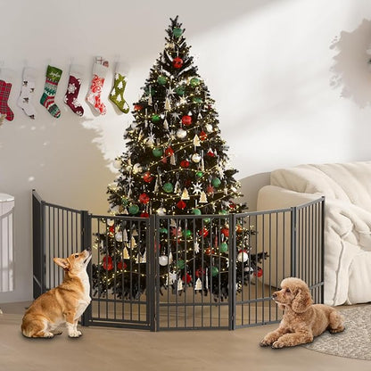 SNUOWU Full Metal Freestanding Dog Gate with Door, 36''Height Foldable Pet Dog Fence for Indoor & Outdoor, 6 Panels Extra Wide Free Standing TallDog Gates for Doorways,House,Stairs,Porch,Deck,Yard