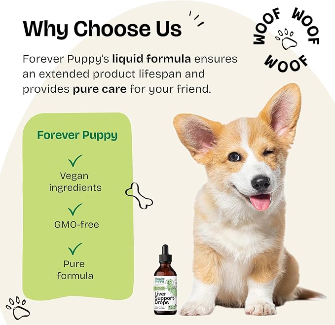 Forever Puppy Liver Support for Dogs - Liquid Milk Thistle Extract for Dogs - Liver Detox Vitamins and Supplements for All Breeds & Sizes - Sugar & Alcohol-Free Drops - 4 oz