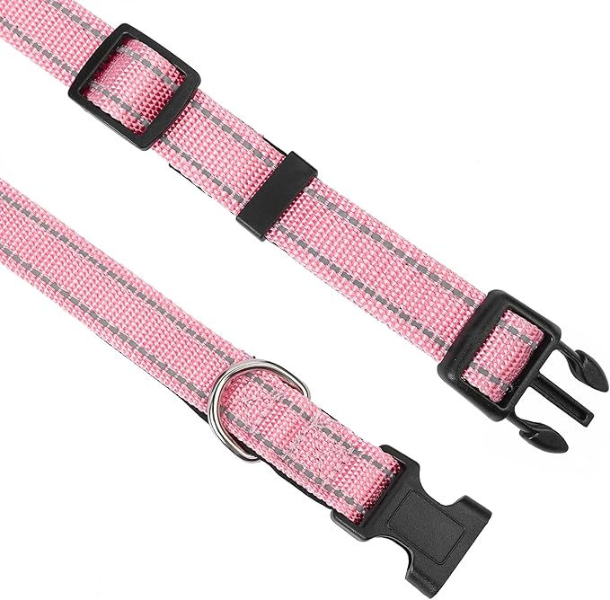 Reflective Dog Collar, Adjustable Soft Neoprene Padded Nylon Pet Collars with Buckle for Puppy and Small Dogs, Cats, Light Pink,XS