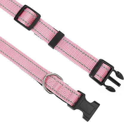 Reflective Dog Collar, Adjustable Soft Neoprene Padded Nylon Pet Collars with Buckle for Puppy and Small Dogs, Cats, Light Pink,XS