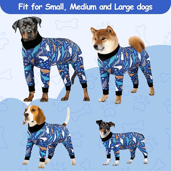 Etdane Dog Surgery Suit Recovery Suit for Dogs Female Spay, Male Neuter Dog Onesie After Surgery Surgical Bodysuits Anti Shedding Suit Sharks/XS
