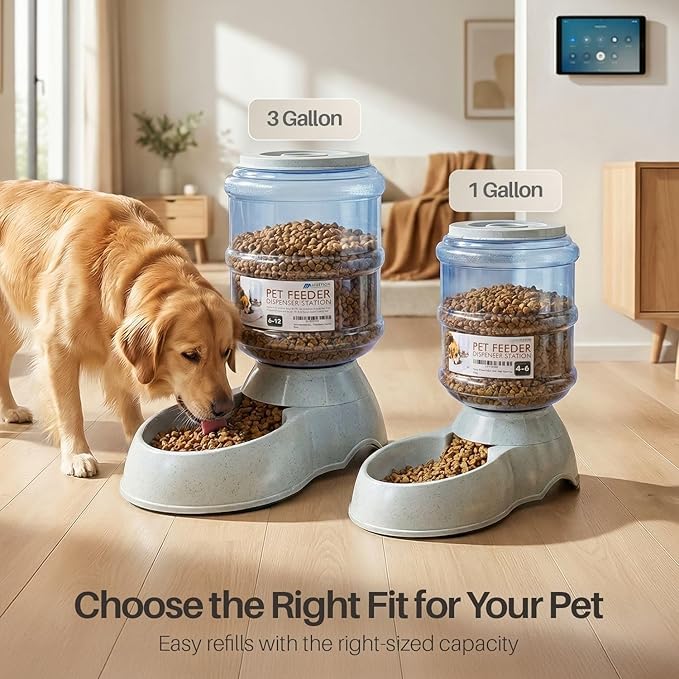 Flexzion Gravity Pet Feeder Food Dispenser (6-12 lb Size) Automatic Replenish Dry Food Storage Container Bowl for Small Medium Breed Dog Cat Animal Feeding Watering Fountain Supplies