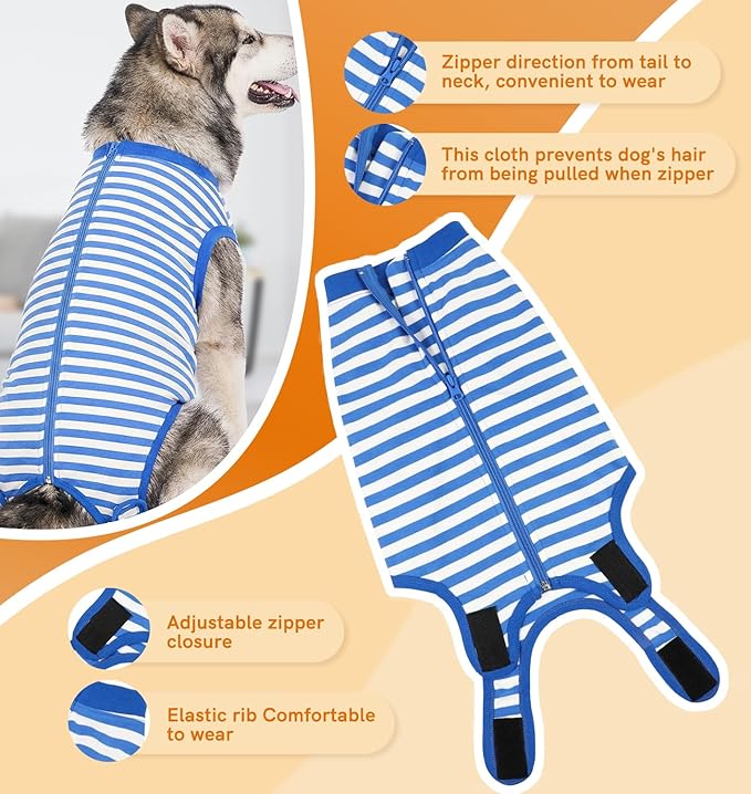 Dog Surgery Recovery Suit Dogs Neuter Spay Female Male Protective Clothes, Blue White 3XL