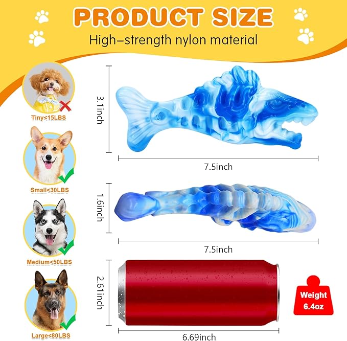 BoYoYo Tough Dog Toys for Aggressive Chewers 2 Pack, Indestructible Dog Toys to Keep Them Busy, Beef Flavor, Nylon Dog Chew Toys for Small, Medium and Large Dogs, Blue & Green