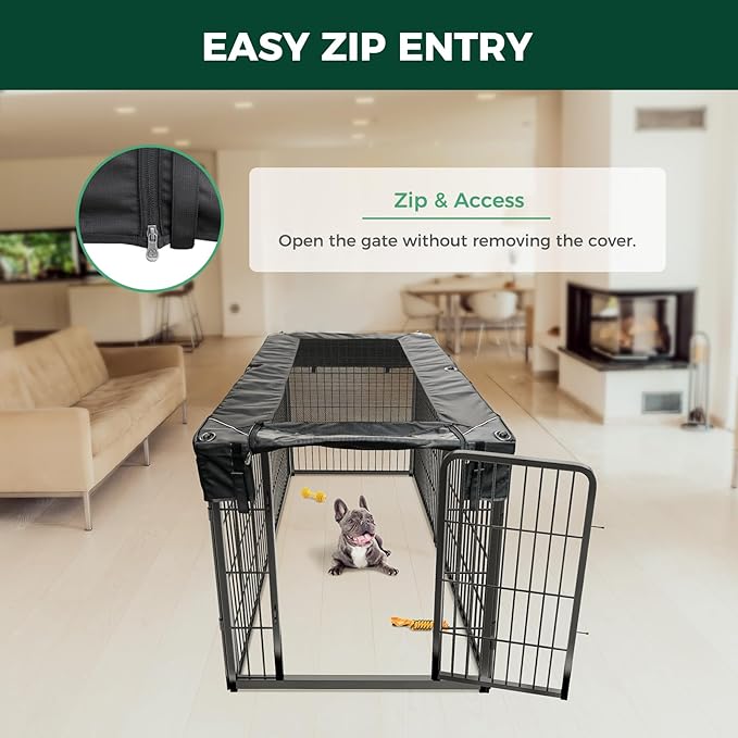 FXW Homeplus Indoor Dog Playpen with Rectangle Mesh Top Cover for Escape Prevention, 32 Inch 6 Panels Heavy Duty Dog Pen for Small and Medium Dogs, Black│Patented