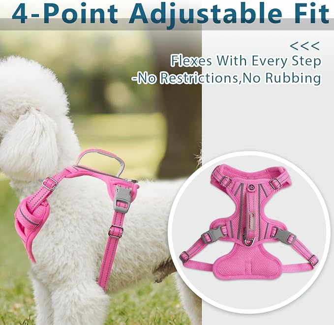 BARKBAY Dog Harness No Pull with ID Tag Pocket - Heavy Duty, Reflective, Easy Control for Large Dogs(Pink,S)