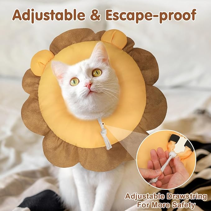 BEAUTYZOO Cat Cone Collars Soft, Cat Recovery E Collars After Surgery to Stop Licking, Adjustable Elizabeth Circle Collar Cute Pet Donut Pillow for Cats Kitten Small Dogs, Lion M