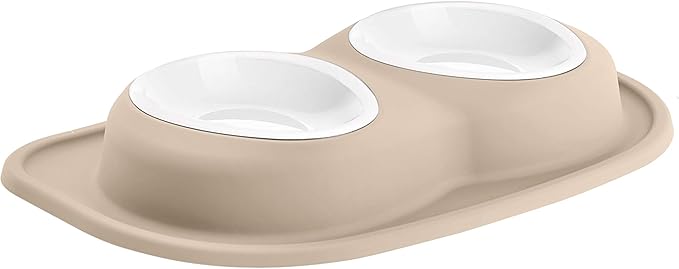 WeatherTech Double Low Pet Feeding System w/Plastic Dog/Cat Bowls - 32 oz (4 Cups) Tan (PDL3203TN)