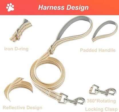 Hipubby Dog Harness Small Sized and Leash Set, No Pull Soft Mesh Puppy Vest, Reflective Breathable Lightweight Pet Harness, Harness for Small Medium Dogs and Cats - Khaki/Tirm, XXS