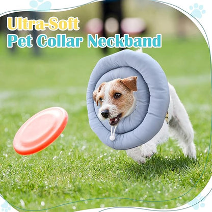 Waterproof Escape-Proof Soft Dog Cones, Adjustable Small Dog Donut Collar with Elastic Neckband, Elizabethan Collar for Dogs, Neck Pillow for Dogs and Cats (Blue-Gray, XL)