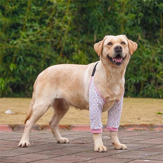 HDKUW Dog Elbow Protector for Calluses, Recovery Suit for Front Legs, Cone Collar Alternative to Stop Licking Wounds, Cover Sleeve for Small Medium Large Dogs - Floral XL