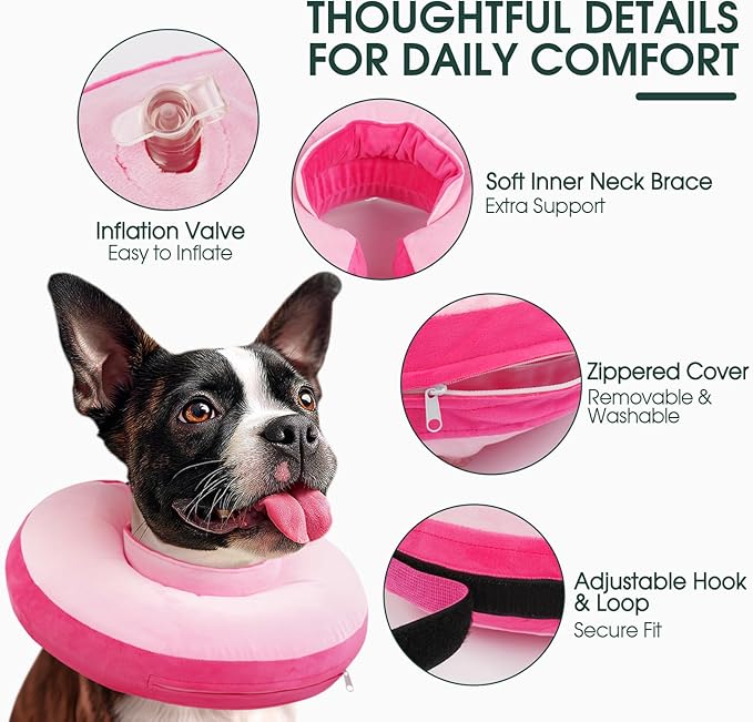 Kuoser Inflatable Dog Cone Collar, Soft Dog Cone Alternative After Surgery,Dogs Donut Collar to Stop Licking, Inflatable Doggie Neck Pillow,Comfortable Recovery E-Collar for Small Medium Large Dogs,XL