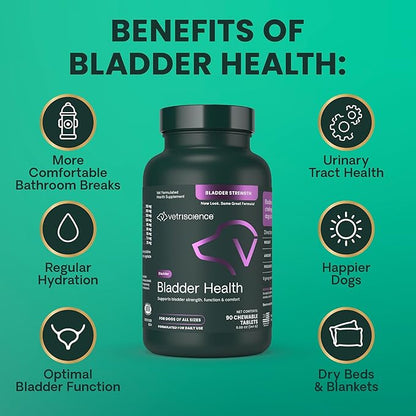 VetriScience Bladder Health Chewable Tablets, Bladder Strength Urinary Tract Supplement for Dogs, Reduce Urine Leakage and Overactive Bladder, With Soy Protein and Saw Palmetto, Smoke, 90 Count