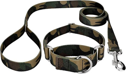 Country Brook Petz - Woodland Camo Martingale Dog Collar and Leash - Camouflage Collection Featuring Rugged Designs (1/2 Inch, 2XS)